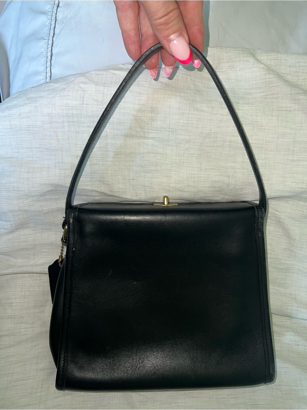 Vintage Coach *RARE* Classic Black 9043 GEOMETRIC Bag Top Handle Brass Turnlock